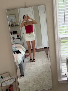 stradivarius White Denim Mini Skirt with Clean Silhouette
